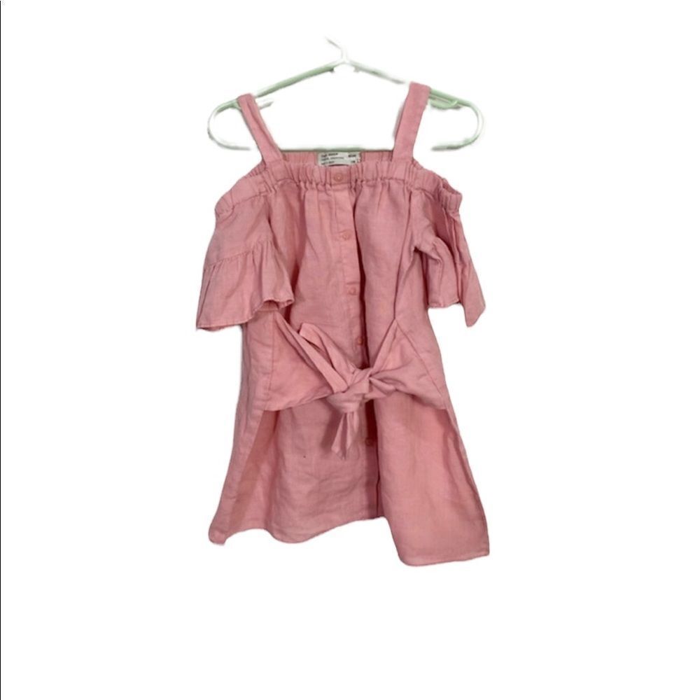 Zara Girls Casual Collection Pink Cold Shoulder Tie Front Dress 5
